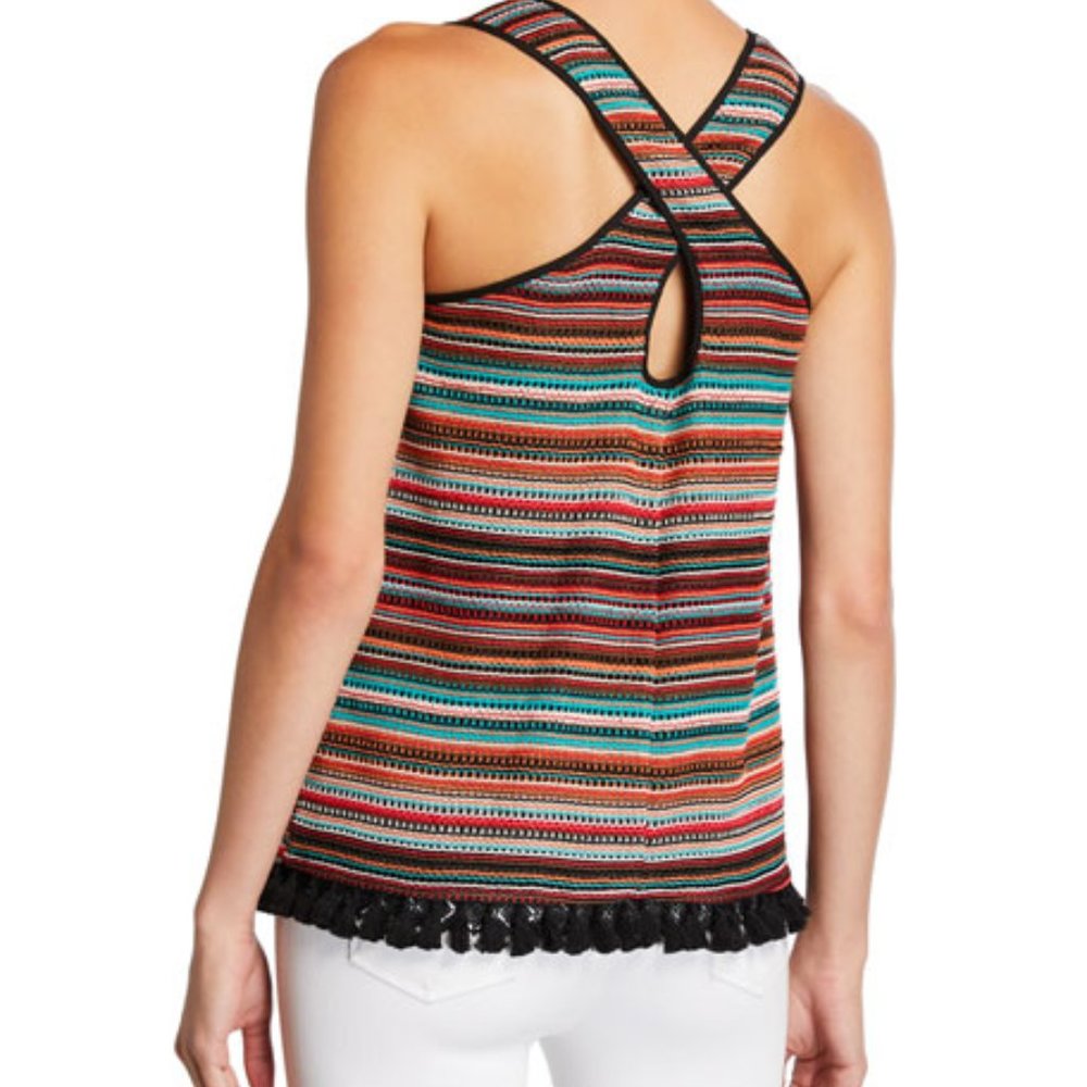 Laundry Striped Crochet Lace Halter Top w/ Tassels